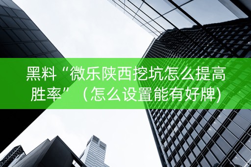黑料“微乐陕西挖坑怎么提高胜率”（怎么设置能有好牌)