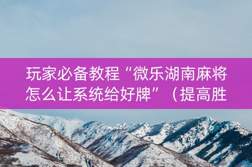 玩家必备教程“微乐湖南麻将怎么让系统给好牌”（提高胜率软件)