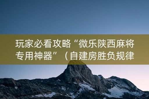 玩家必看攻略“微乐陕西麻将专用神器”（自建房胜负规律)