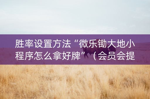 胜率设置方法“微乐锄大地小程序怎么拿好牌”（会员会提高胜率吗)
