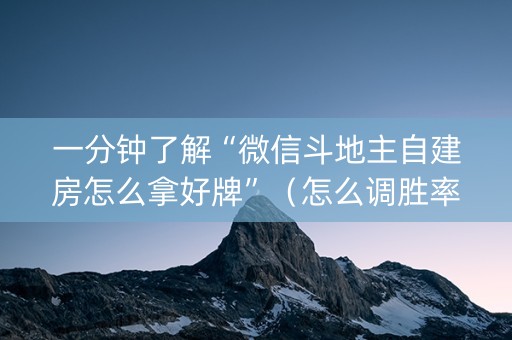 一分钟了解“微信斗地主自建房怎么拿好牌”（怎么调胜率)