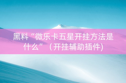 黑料“微乐卡五星开挂方法是什么”（开挂辅助插件)