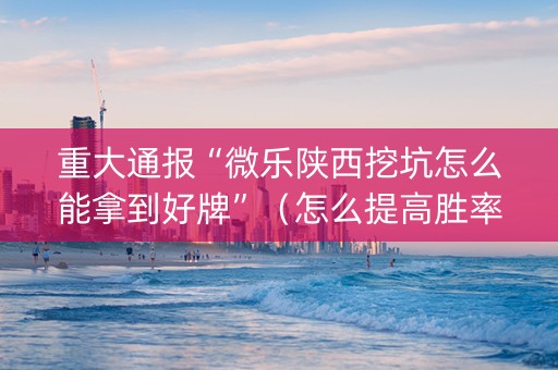 重大通报“微乐陕西挖坑怎么能拿到好牌”（怎么提高胜率)