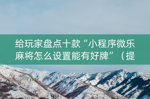 给玩家盘点十款“小程序微乐麻将怎么设置能有好牌”（提高胜率技巧)