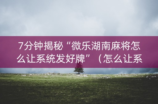 7分钟揭秘“微乐湖南麻将怎么让系统发好牌”（怎么让系统给你发好牌)