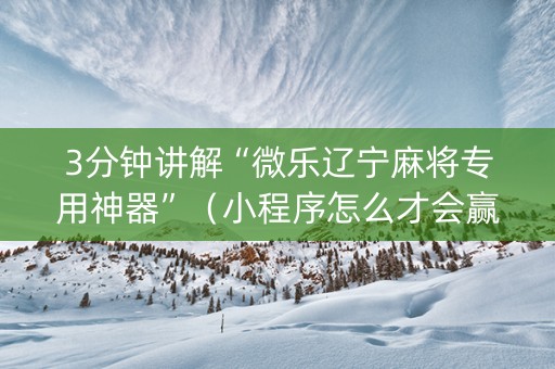 3分钟讲解“微乐辽宁麻将专用神器”（小程序怎么才会赢)