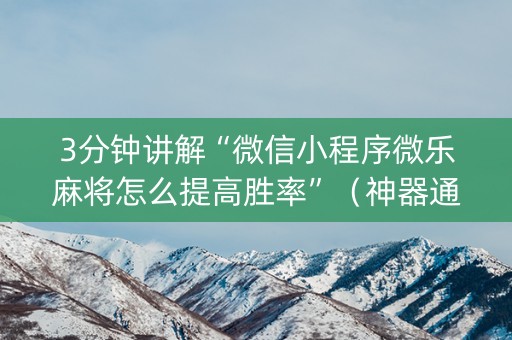 3分钟讲解“微信小程序微乐麻将怎么提高胜率”（神器通用版)