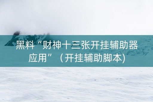 黑料“财神十三张开挂辅助器应用”（开挂辅助脚本)