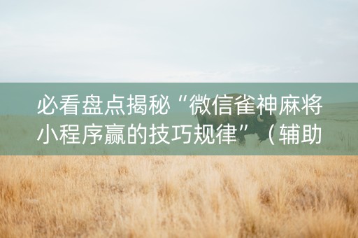 必看盘点揭秘“微信雀神麻将小程序赢的技巧规律”（辅助神器免费)