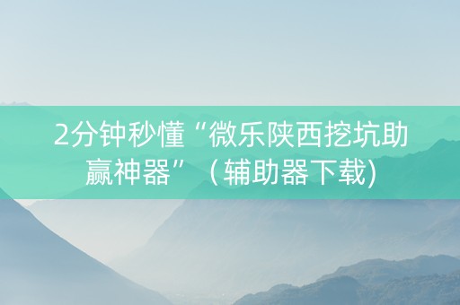 2分钟秒懂“微乐陕西挖坑助赢神器”（辅助器下载)