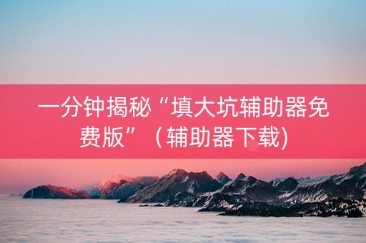 一分钟揭秘“填大坑辅助器免费版”（辅助器下载)
