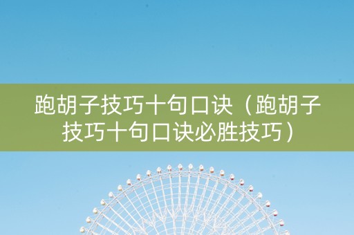 跑胡子技巧十句口诀（跑胡子技巧十句口诀必胜技巧）