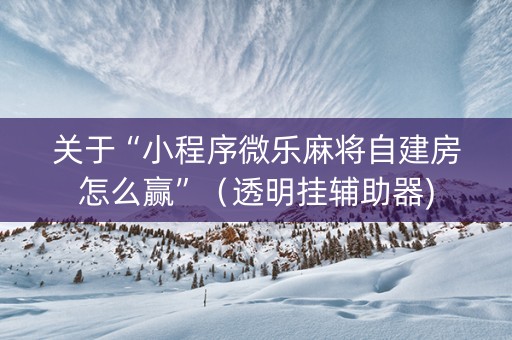 关于“小程序微乐麻将自建房怎么赢”（透明挂辅助器)