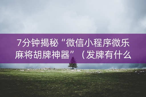 7分钟揭秘“微信小程序微乐麻将胡牌神器”（发牌有什么规律吗)