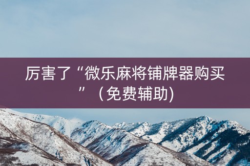 厉害了“微乐麻将铺牌器购买”（免费辅助)