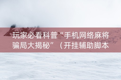 玩家必看科普“手机网络麻将骗局大揭秘”（开挂辅助脚本)