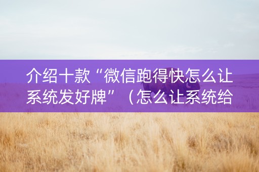 介绍十款“微信跑得快怎么让系统发好牌”（怎么让系统给你发好牌)