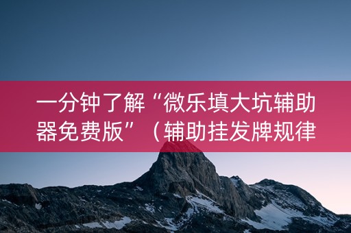 一分钟了解“微乐填大坑辅助器免费版”（辅助挂发牌规律)