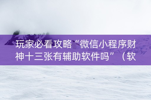 玩家必看攻略“微信小程序财神十三张有辅助软件吗”（软件出售)