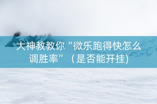 大神教教你“微乐跑得快怎么调胜率”（是否能开挂)