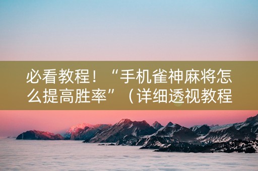 必看教程！“手机雀神麻将怎么提高胜率”（详细透视教程）-哔哩哔哩