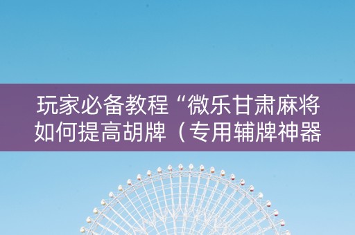 玩家必备教程“微乐甘肃麻将如何提高胡牌（专用辅牌神器免安装）