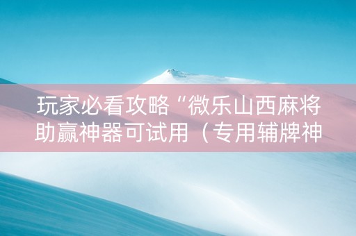 玩家必看攻略“微乐山西麻将助赢神器可试用（专用辅牌神器免安装）