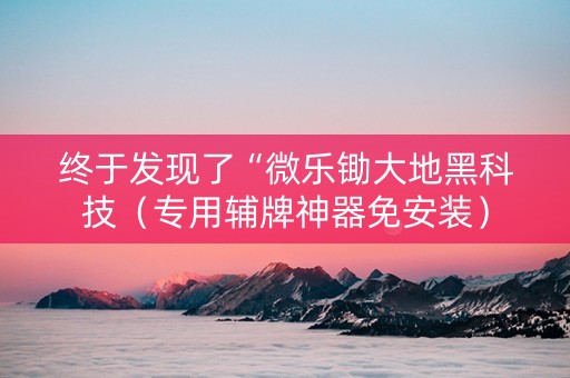 终于发现了“微乐锄大地黑科技（专用辅牌神器免安装）