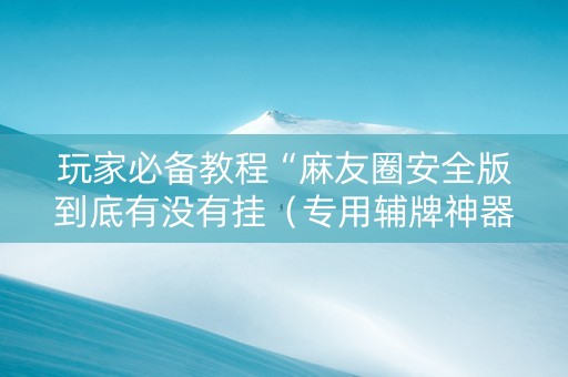 玩家必备教程“麻友圈安全版到底有没有挂（专用辅牌神器免安装）