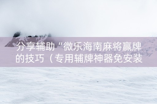 分享辅助“微乐海南麻将赢牌的技巧（专用辅牌神器免安装）