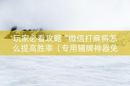 玩家必看攻略“微信打麻将怎么提高胜率（专用辅牌神器免安装）