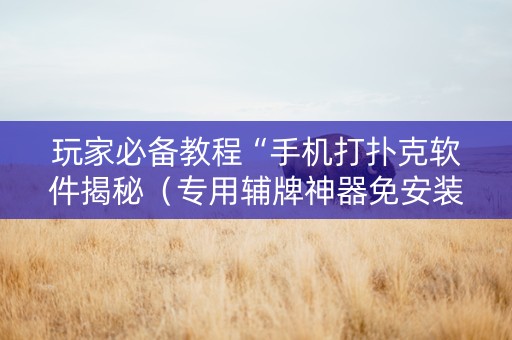 玩家必备教程“手机打扑克软件揭秘（专用辅牌神器免安装）