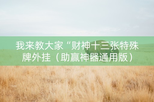 我来教大家“财神十三张特殊牌外挂（助赢神器通用版）