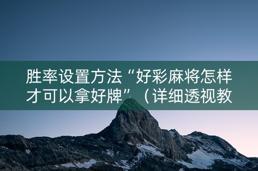 胜率设置方法“好彩麻将怎样才可以拿好牌”（详细透视教程）-哔哩哔哩