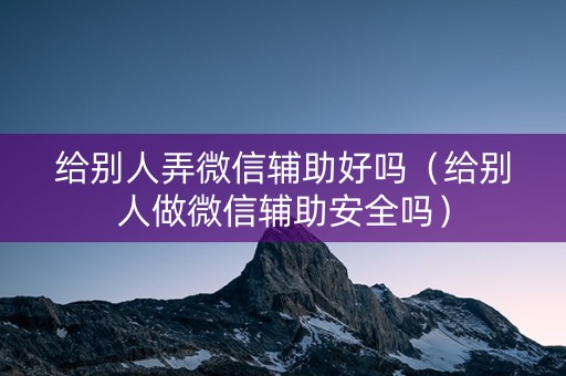 给别人弄微信辅助好吗（给别人做微信辅助安全吗）