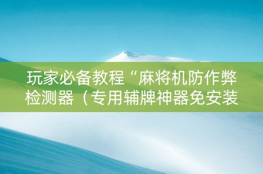 玩家必备教程“麻将机防作弊检测器（专用辅牌神器免安装）