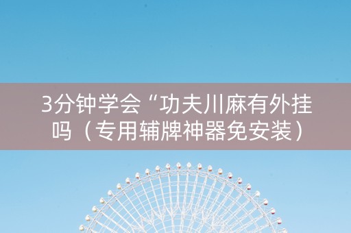 3分钟学会“功夫川麻有外挂吗（专用辅牌神器免安装）
