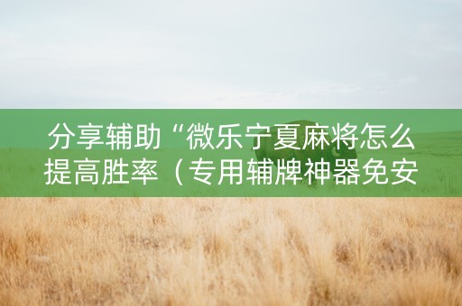 分享辅助“微乐宁夏麻将怎么提高胜率（专用辅牌神器免安装）