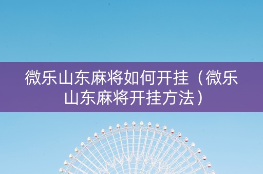微乐山东麻将如何开挂（微乐山东麻将开挂方法）
