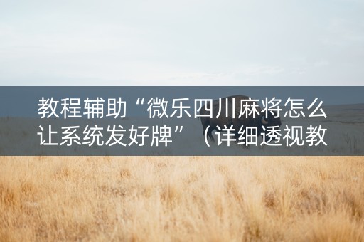 教程辅助“微乐四川麻将怎么让系统发好牌”（详细透视教程）-哔哩哔哩