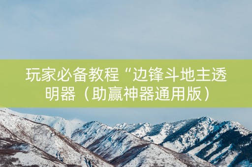 玩家必备教程“边锋斗地主透明器（助赢神器通用版）