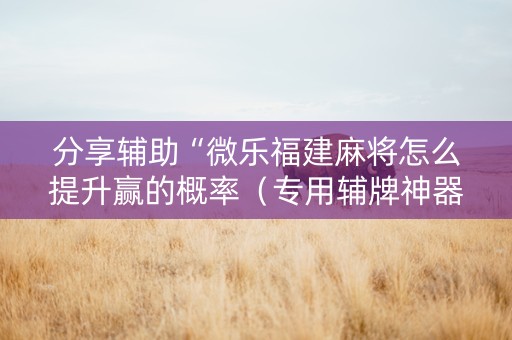 分享辅助“微乐福建麻将怎么提升赢的概率（专用辅牌神器免安装）