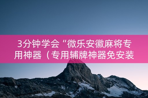 3分钟学会“微乐安徽麻将专用神器（专用辅牌神器免安装）