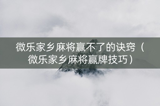 微乐家乡麻将赢不了的诀窍（微乐家乡麻将赢牌技巧）
