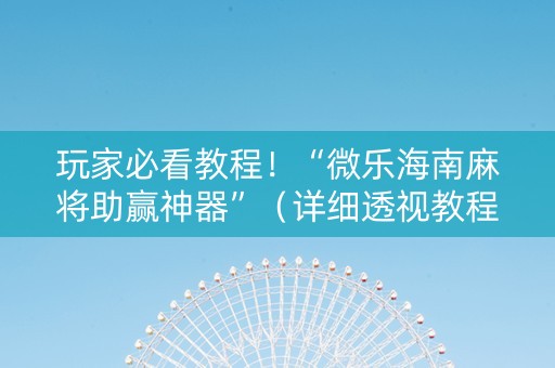 玩家必看教程！“微乐海南麻将助赢神器”（详细透视教程）-哔哩哔哩