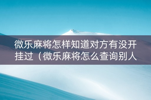 微乐麻将怎样知道对方有没开挂过（微乐麻将怎么查询别人战绩）