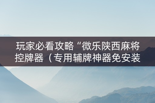 玩家必看攻略“微乐陕西麻将控牌器（专用辅牌神器免安装）