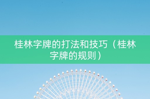 桂林字牌的打法和技巧（桂林字牌的规则）