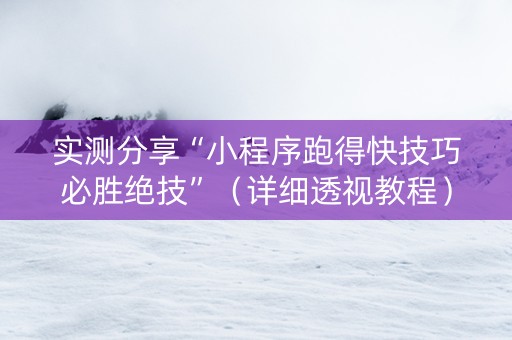 实测分享“小程序跑得快技巧必胜绝技”（详细透视教程）-哔哩哔哩