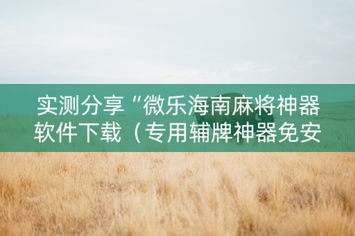 实测分享“微乐海南麻将神器软件下载（专用辅牌神器免安装）
